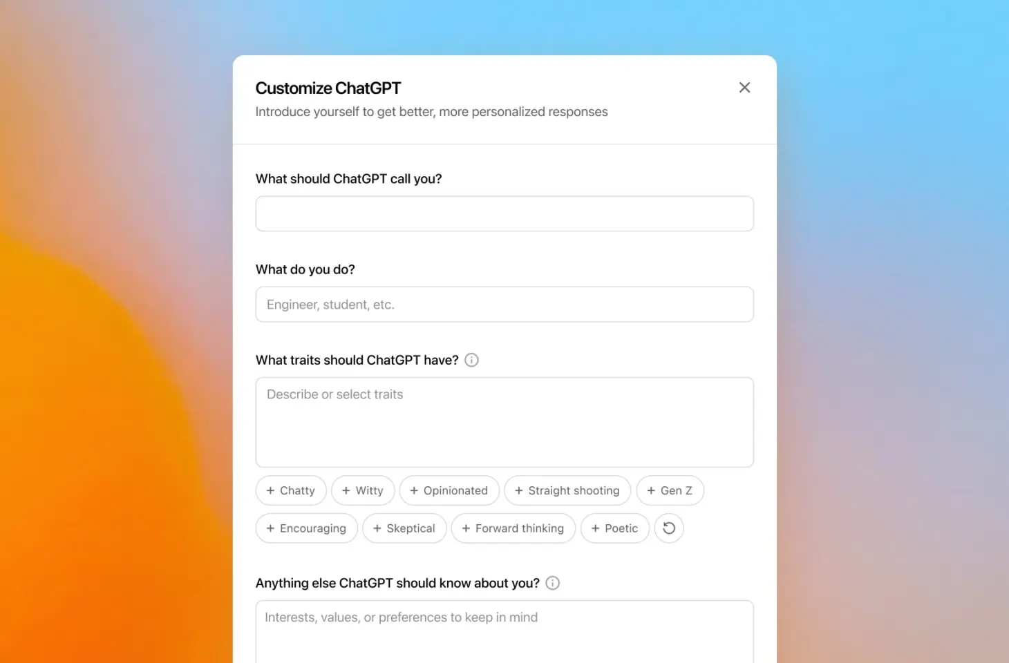 ChatGPT changes speech tone based on custom instructions