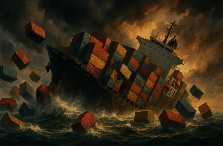 Containers of a Sinking Container Ship