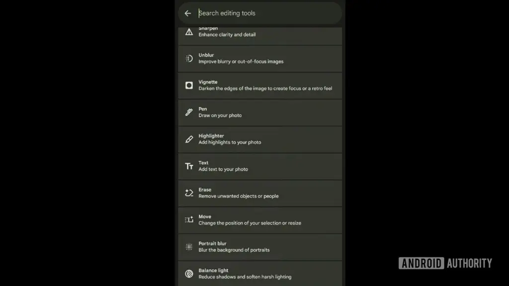 Google Photos Editing Tool