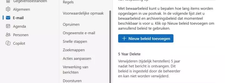 outlook retention policy