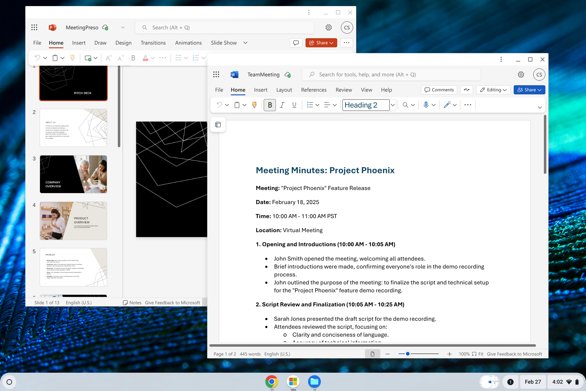 PowerPoint and Word in a desktop-like user experience for ChromeOS